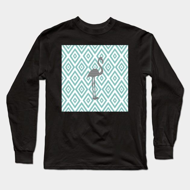 Abstract geometric pattern - blue and white - black flamingo Long Sleeve T-Shirt by kerens